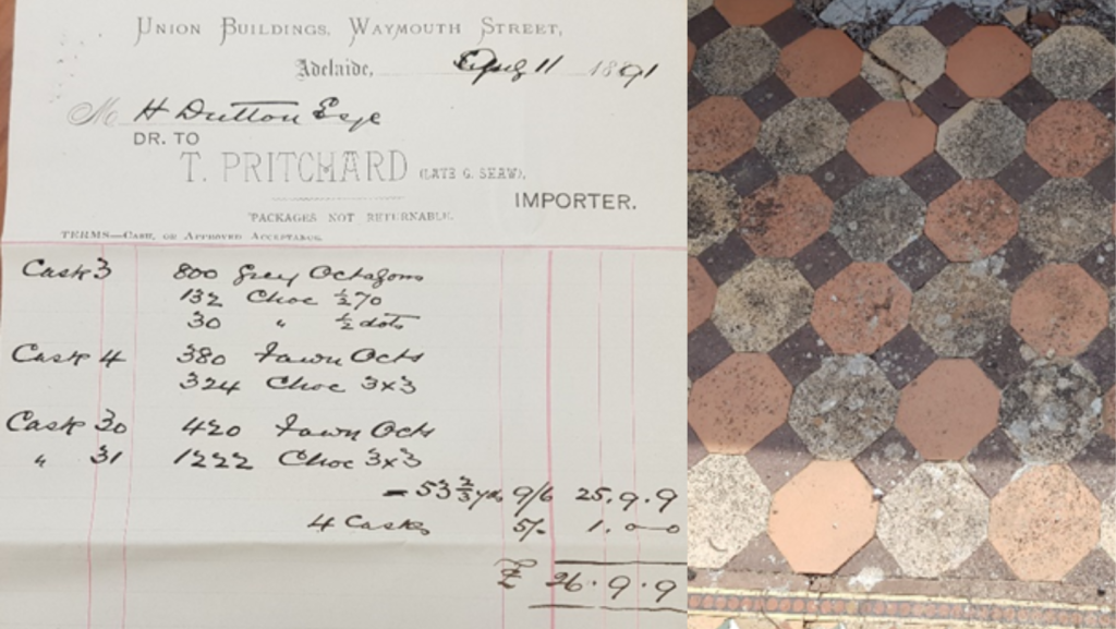 Figure 4: Receipt detailing tiles purchased for the conservatory floor. Source: SLSA PRG 396/21/June-Aug 1891.