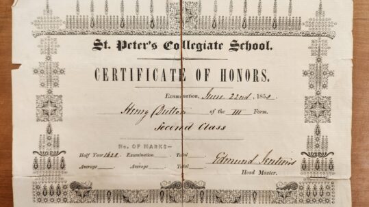Certificate of Honors presented to Henry Dutton in June 1852. Source: SLSA PRG 396/176/3. With permission from the Dutton family.