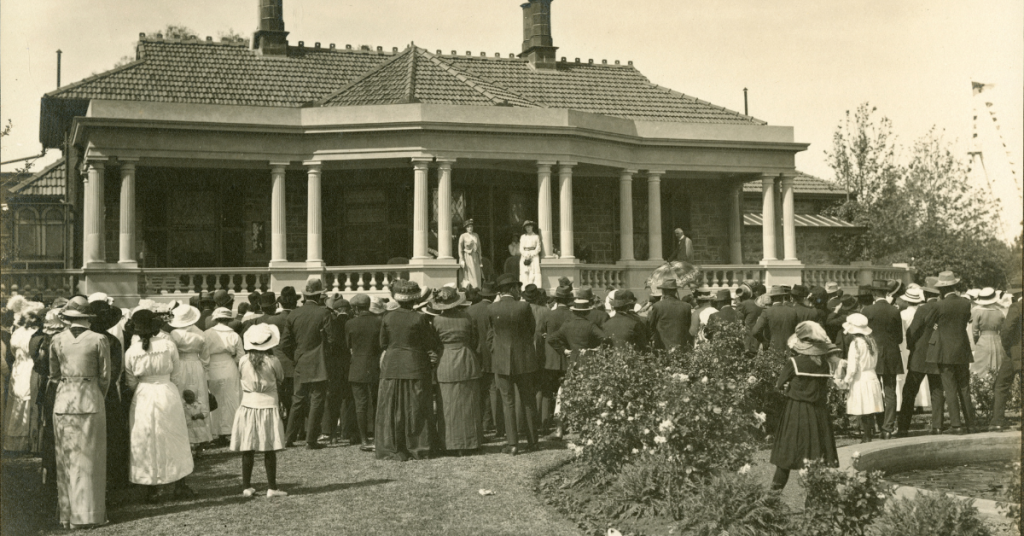 Emily Dutton and Lady Bridges at the top of new facade at Anlaby. Source: SLSA PRG 396/234/626. With permission from the Dutton family.