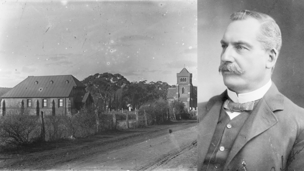 Figure 1: Left: St Matthew's Anglican Church, Hamilton, with the Parish Room at the left. Right: Sir George Le Hunte, Governor of South Australia, who opened the first Anlaby Fête. Source: AGSA 20041RJN4153; SLSA PRG 280/1/43/50.